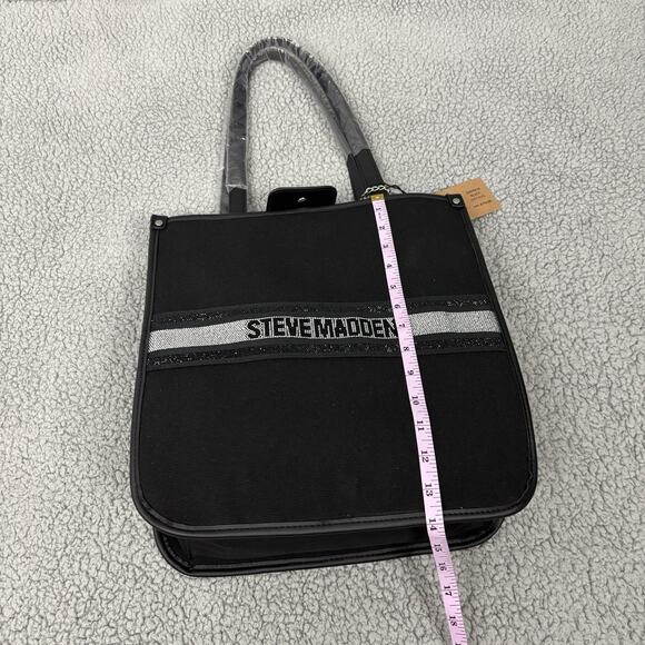 Steve Madden City Canvas Tote with Removable Pouch in Black, Rhinestone NEW - Picture 11 of 16
